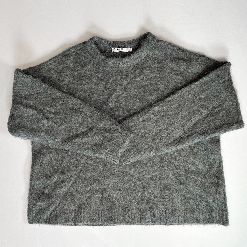NA-KD Wool Blend Oversized Sweater in Grey